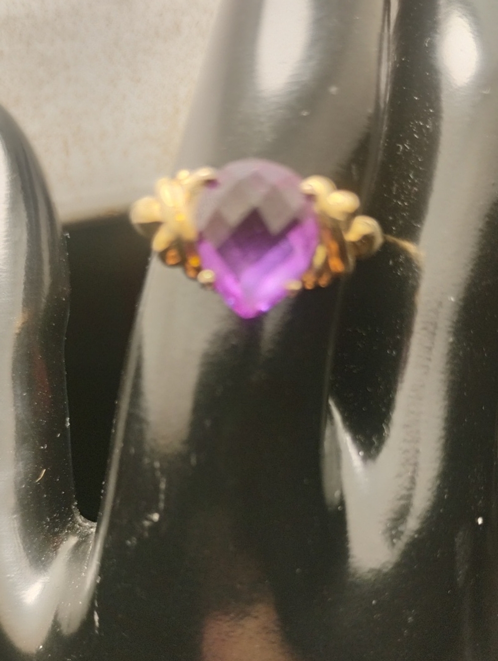 925 Gold Tone Sterling Silver Stamped Purple Faceted Stone Ring Size 9